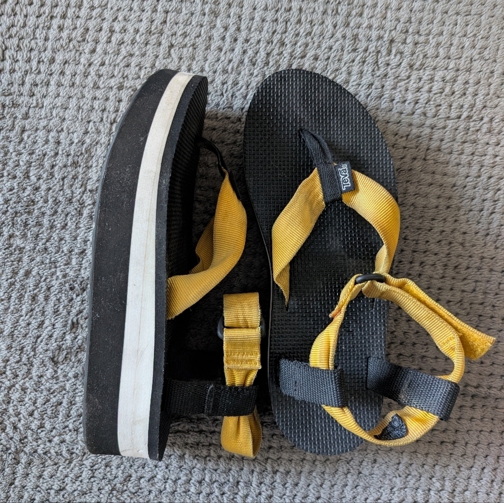 Teva Flatform Sandals with Yellow Straps and Black Soles
